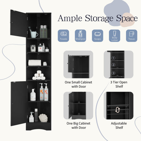 Multi-Functional Corner Cabinet Tall Bathroom Storage Cabinet with Two Doors and Adjustable Shelves, Open Shelf HouseOfZazla