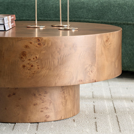 31.49" Burl Wood Veneer Round Coffee Table HouseOfZazla