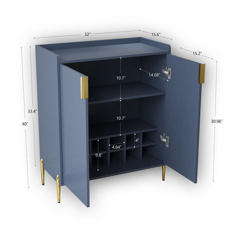 Wine Bar Cabinet With Adjustable Shelf, 2 Door Sideboard With Soft-Closing Hinges And Feet HouseOfZazla
