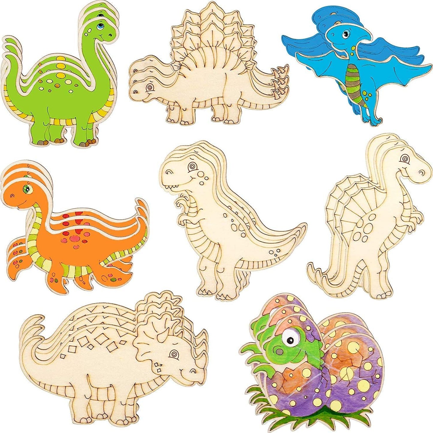 Dinosaur Unfinished Wood Cutouts Dinosaur Wooden Paint Crafts for Kids Home Decoration - WoodArtSupply