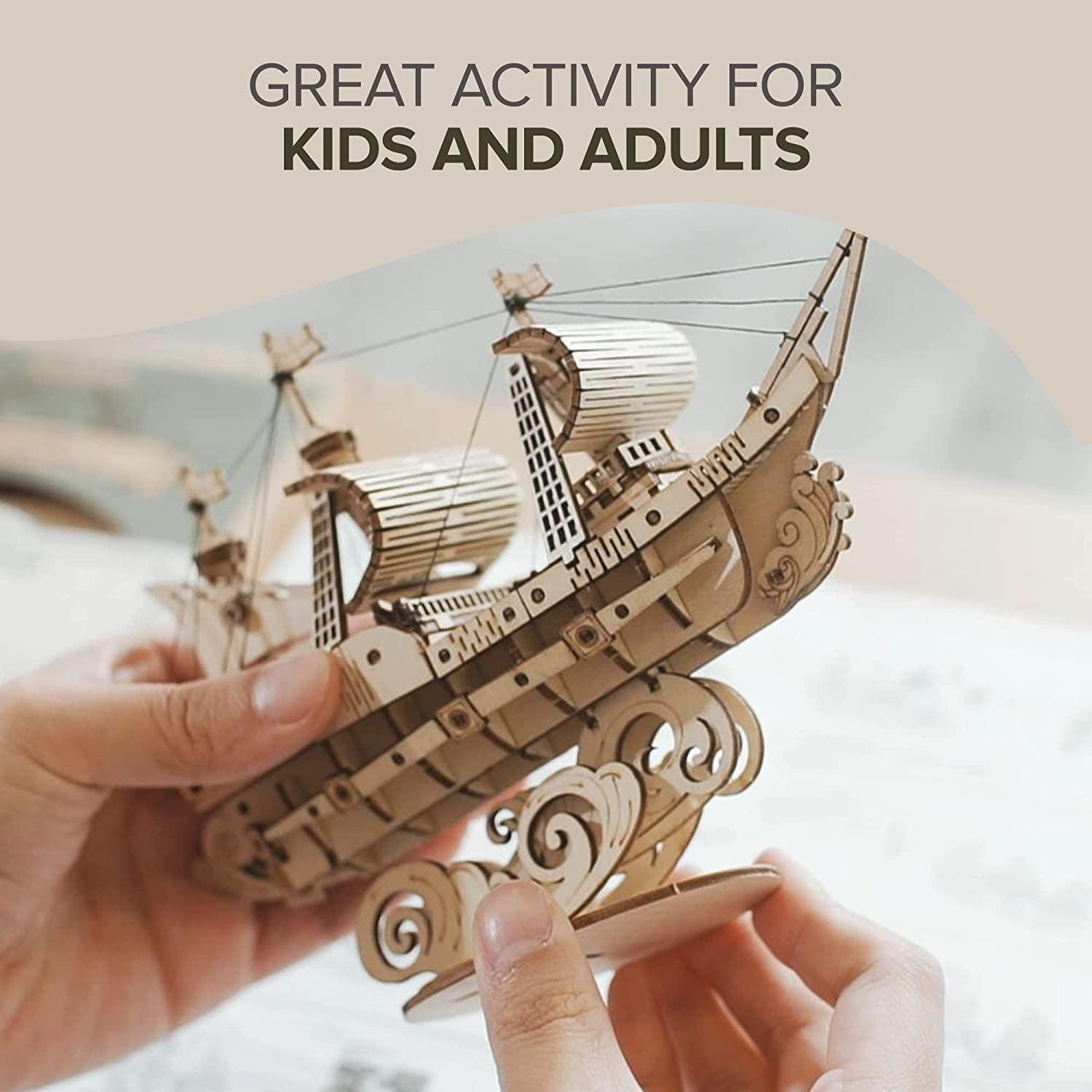 DIY 3D Wooden Puzzle Sailing Ship Laser Cut Model Building Kit Brain Teaser Puzzles Educational STEM Toy - WoodArtSupply