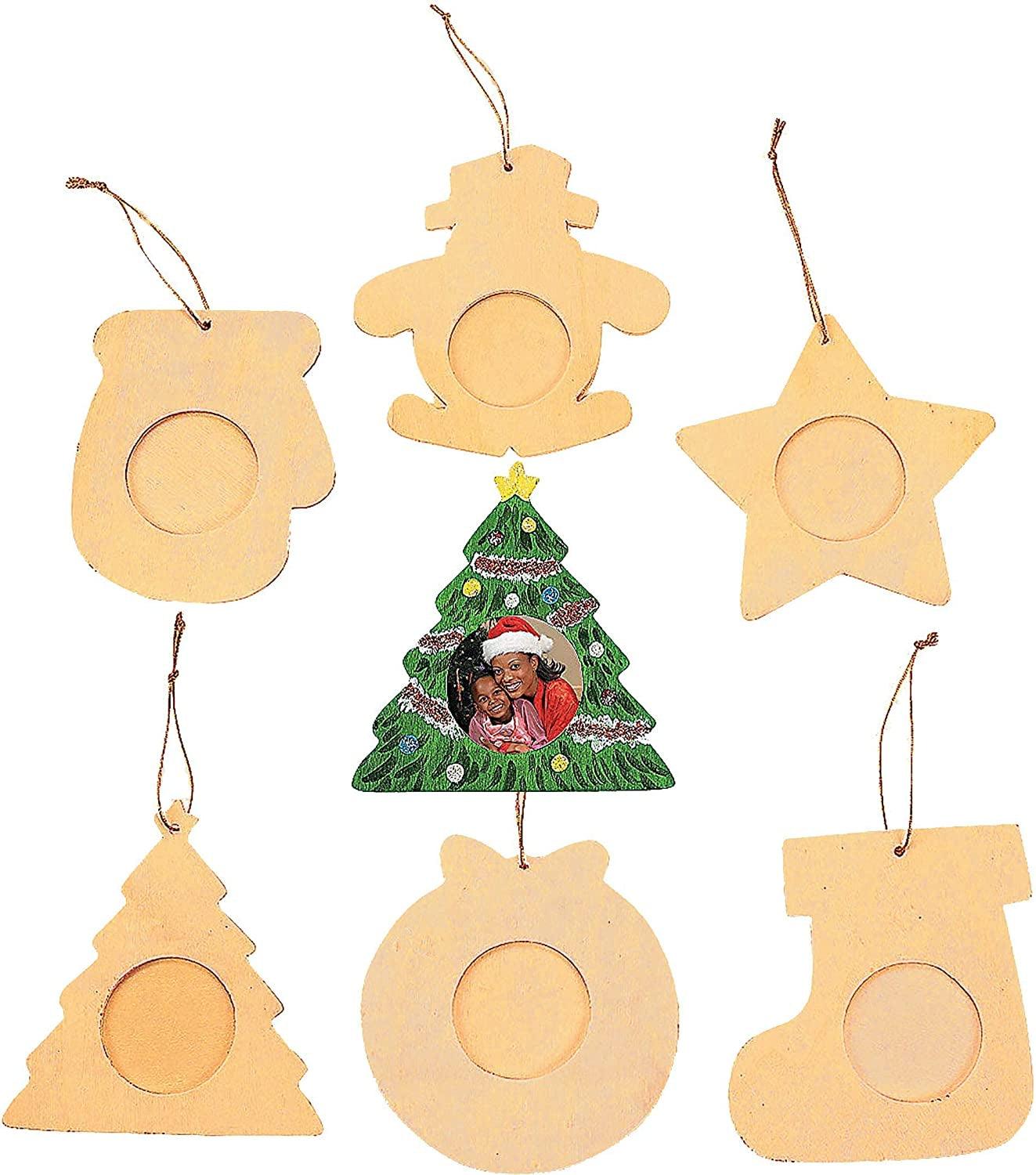 DIY Christmas Ornaments Crafts (12 Pack) Unfinished Wood Picture Frame Ornaments Craft for Adult to Decorate & Paint - WoodArtSupply