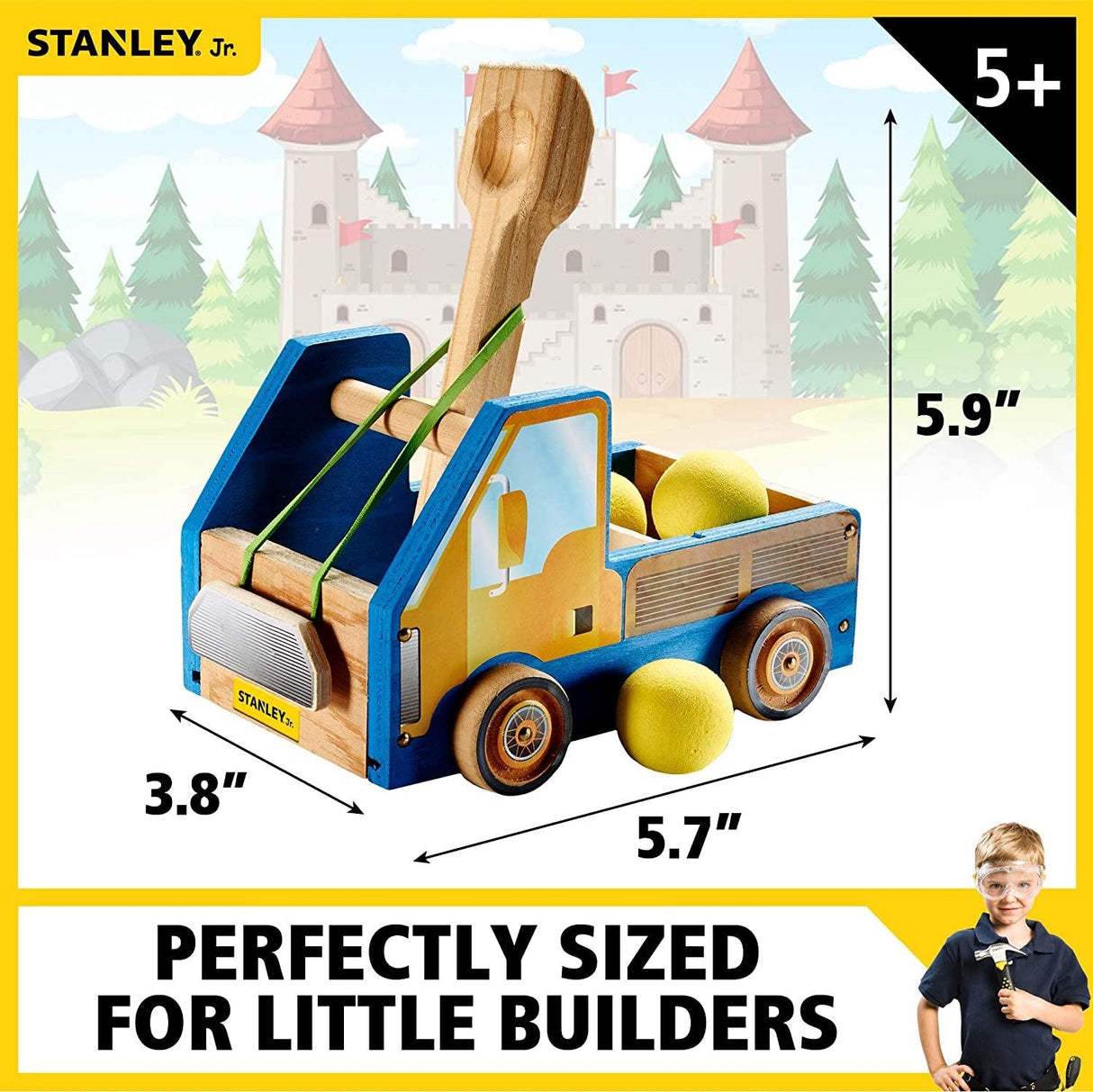 DIY Truck Catapult Building Kit for Kids Yellow Wood Construction Toy Beginning Woodworking Set with Paints WoodArtSupply