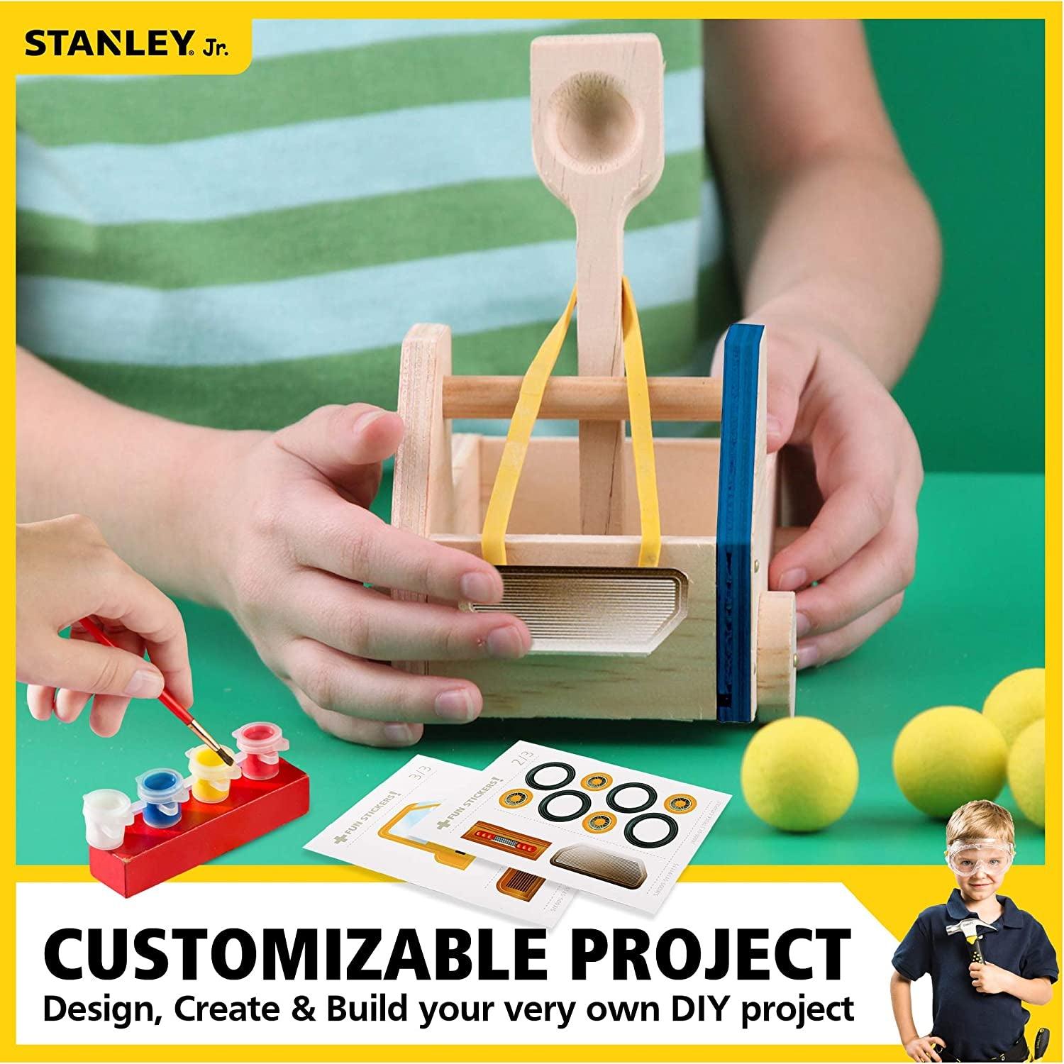 DIY Truck Catapult Building Kit for Kids Yellow Wood Construction Toy Beginning Woodworking Set with Paints WoodArtSupply