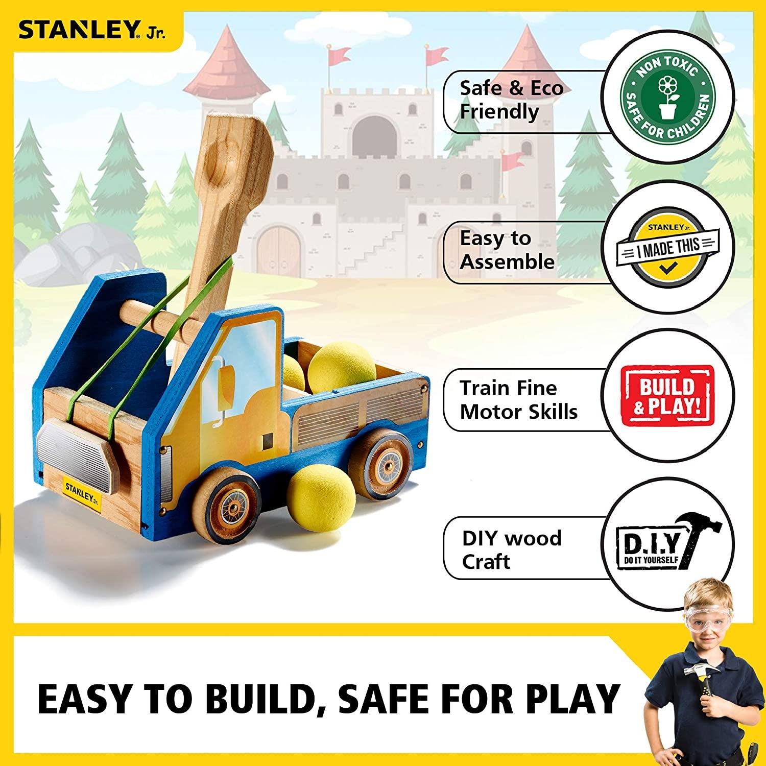 DIY Truck Catapult Building Kit for Kids Yellow Wood Construction Toy Beginning Woodworking Set with Paints WoodArtSupply