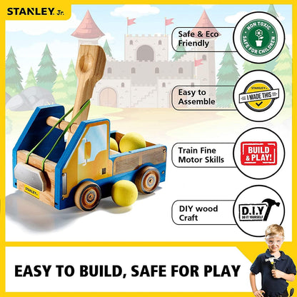 DIY Truck Catapult Building Kit for Kids Yellow Wood Construction Toy Beginning Woodworking Set with Paints - WoodArtSupply