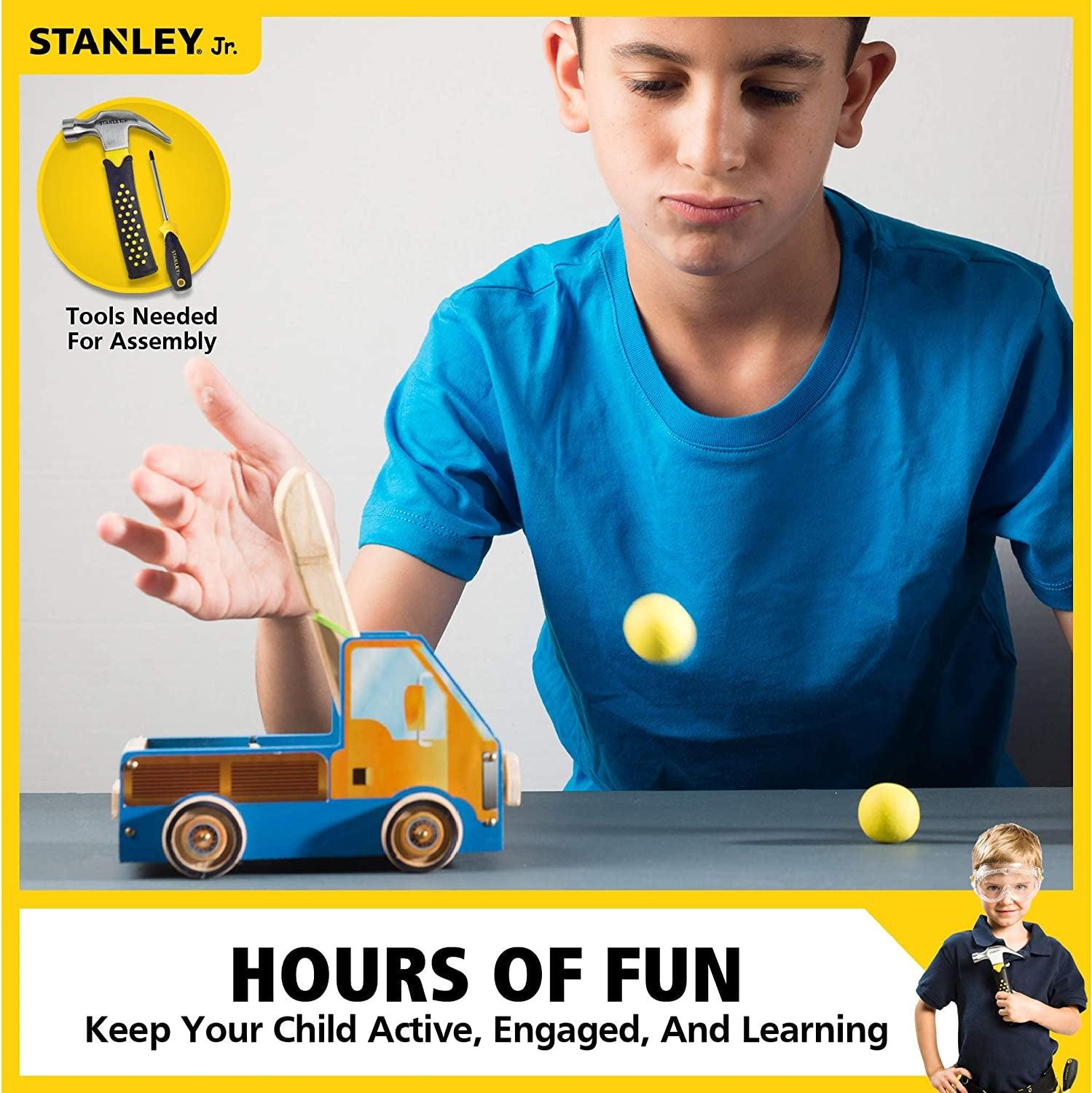 DIY Truck Catapult Building Kit for Kids Yellow Wood Construction Toy Beginning Woodworking Set with Paints WoodArtSupply