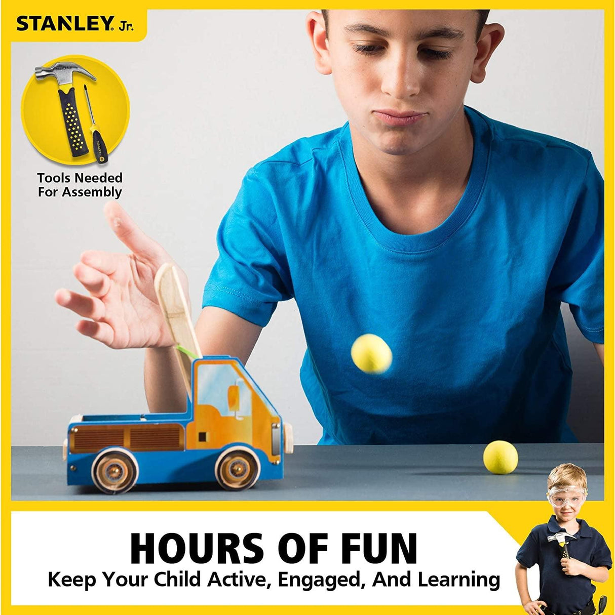 DIY Truck Catapult Building Kit for Kids Yellow Wood Construction Toy Beginning Woodworking Set with Paints WoodArtSupply