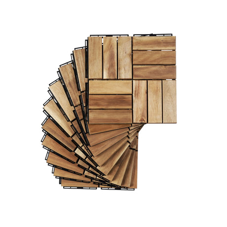 Interlocking Deck Tiles Checker Pattern, Square Acacia Hardwood Outdoor Flooring For Patio, Bancony, Pool Side HouseOfZazla