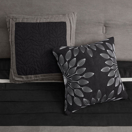 7 Pc Pieced Faux Suede Comforter Set Black Queen HouseOfZazla