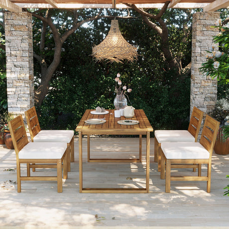 U_STYLE Farmhouse 5-Piece Outdoor Patio Dining Set with Adjustable Legs HouseOfZazla