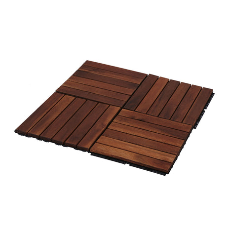 Interlocking Deck Tiles Striped Pattern, Square Acacia Hardwood Outdoor Flooring For Patio, Bancony, Pool Side HouseOfZazla