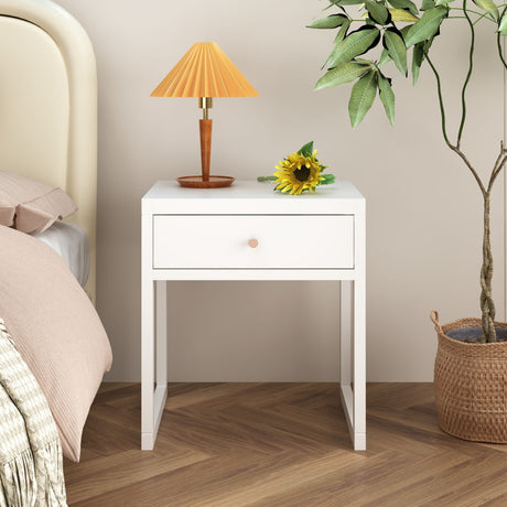 Nightstand With Drawer - Minimalist White Bedside Table HouseOfZazla