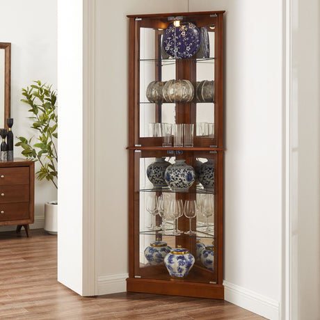 Corner Curio Dispaly Cabinet With Lights, Adjustable Tempered Glass Shelves, Mirrored Back (E26 Light Bulb Not Included) HouseOfZazla