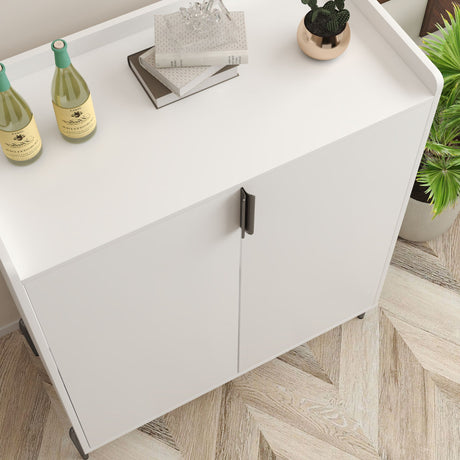 2 Door Wine Bar Cabinet With Adjustable Shelf, Soft-Closing Hinges, And High Feet - White HouseOfZazla