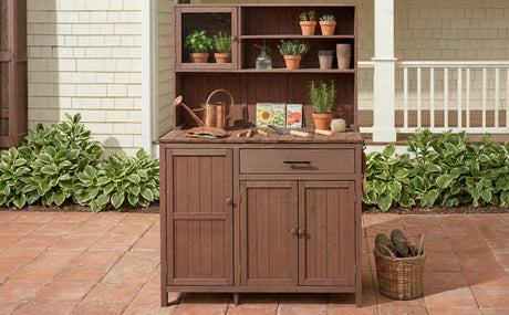 TOPAMX Potting Bench with Hutch, Solid Fir Wood Garden Workstation HouseOfZazla
