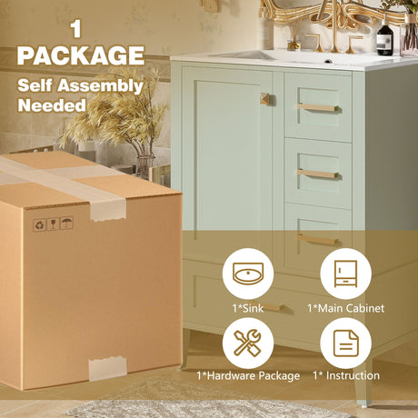 Bathroom Vanity, Modern Bathroom Cabinet With Sink Combo Set, Bathroom Storage Cabinet With A Soft Closing Door And 3 Drawers, Solid Wood Frame HouseOfZazla