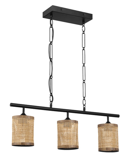 Elysian - 3 Lights Island With Natural Shade Farmhouse Chain Ceiling Lamp - Black / Rattan HouseOfZazla