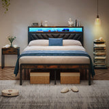 Full Size Metal Platform Bed Frame with Adjustable Upholstered Headboard
