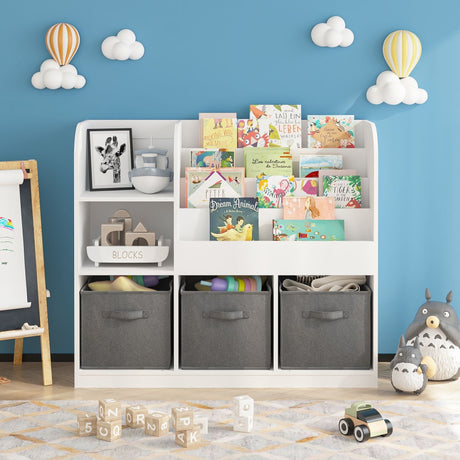 Bookcase And Bookshelf With 3 Collapsible Drawers, Multifunctional Display Stand HouseOfZazla