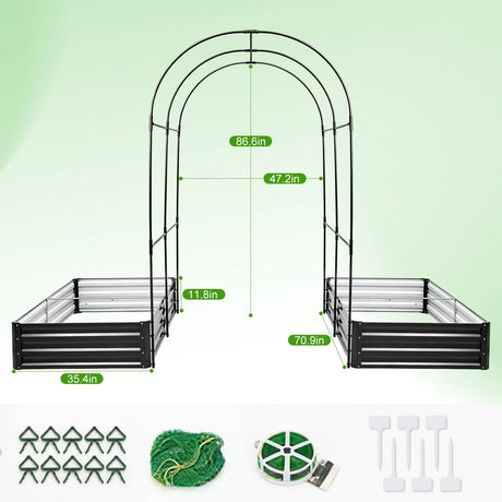 Raised Garden Bed with Arch Trellis, 2 Pack Metal Planter Boxes HouseOfZazla