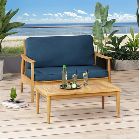 Outdoor Acacia Wood Loveseat Set With Coffee Table HouseOfZazla