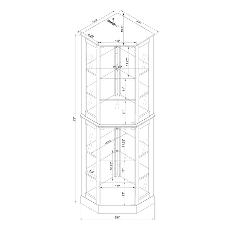 6 Shelf Corner Curio Display Cabinet With Lights, Mirrors And Adjustable Shelves HouseOfZazla