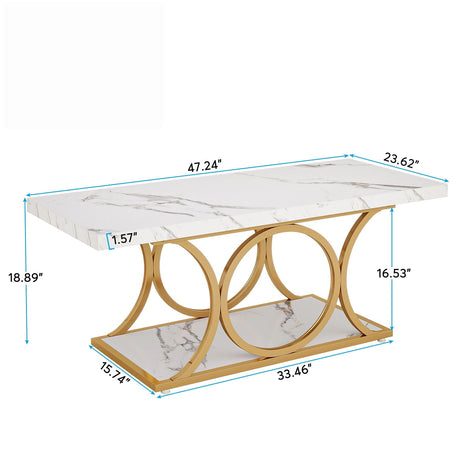 Rectangle Coffee Table, 2 Tier With Geometric Legs, Furniture With Storage Shelf - White / Gold HouseOfZazla