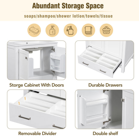 Bathroom Vanity With Single Sink, Combo Cabinet Undermount Sink, Bathroom Storage Cabinet With Two Doors And A Drawer, Soft Closing, Multifunctional Storage, Solid Wood Frame HouseOfZazla