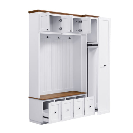 Entryway Hall Tree With Storage Bench, Coat Rack Shoe Bench With Cabinets HouseOfZazla