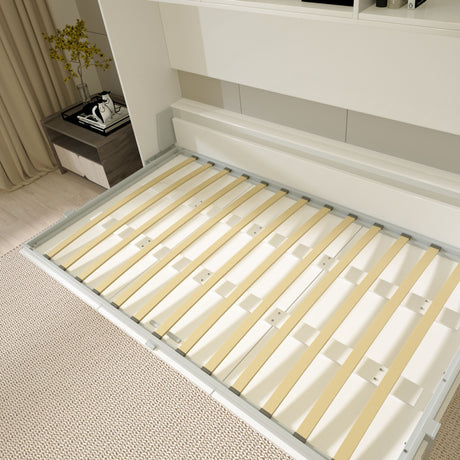 Mordern Design Twin Size Horizontal Murphy Bed With Shelf Storage For Bedroom Or Guestroom Wall Bed Space Saving Hidden Bed With New Style Gas Struts - White HouseOfZazla