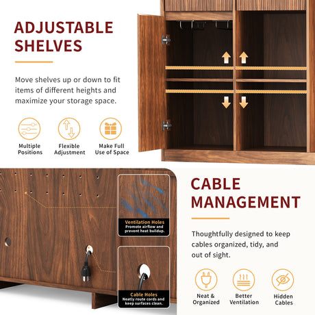 51" Fluted Bar Cabinet with Fridge Space and Wine Glass Rack HouseOfZazla