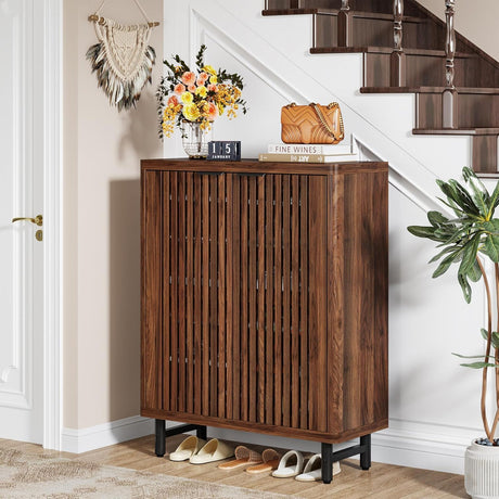 6 Tier Shoe Cabinet With Louvered Doors HouseOfZazla
