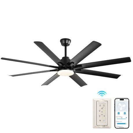 Smart Ceiling Fan With 8 Blades, Voice Remote Control, 6 Wind Speeds, Reversible DC Motor, 3 Color Lighting - Black HouseOfZazla