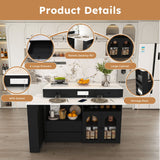 Kitchen Island With Extendable Rotating Table, 4 Drawers & Glass Door Cabinets, Built In Socket - Black