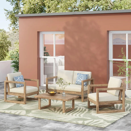 4-Pieces Acacia Wood Patio Furniture Set HouseOfZazla