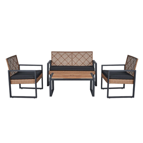 4 Piece Patio Furniture Set With Acacia Wood Table Top And Cushions HouseOfZazla