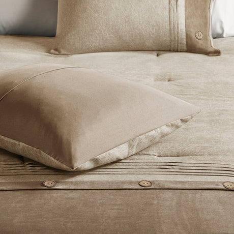 7 Piece Faux Suede Comforter Set Tan King HouseOfZazla