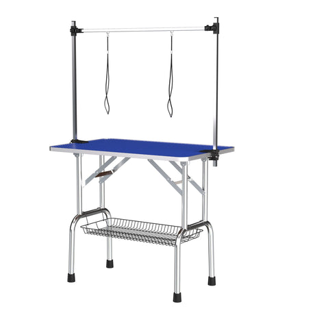 Folding Dog Pet Grooming Table Stainless Steel Frame Rubber Mat On Board With Adjustable Arm And Clamps Pet Dog Cat Grooming Table HouseOfZazla