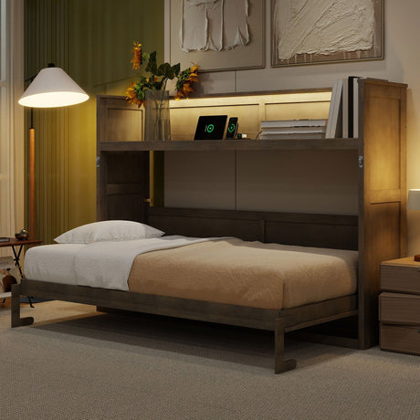 Murphy Bed With Desk, LED Light And USB Charging Station HouseOfZazla