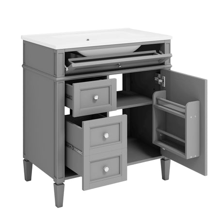 Bathroom Vanity With Medicine Cabinet, Royal Mirror Cabinet, Modern Bathroom Storage Cabinet With 2 Soft Closing Doors And 4 Drawers HouseOfZazla
