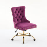 Office Chair Modern Velvet Upholstered Tufted Button (Purple)