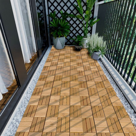 Interlocking Deck Tiles Checker Pattern, Square Acacia Hardwood Outdoor Flooring For Patio, Bancony, Pool Side HouseOfZazla