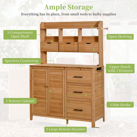 TOPMAX Farmhouse Patio Potting Bench with Storage and Workstation HouseOfZazla