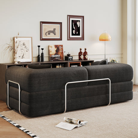 78.8' Compression Sofa,Convertible Floor Sofa Bed-with Pillow Back Support Armrest,Comfy Futon Couch Sleeper Bed,Loveseats Boneless Modular Sectional Sofa,Corduroy fabric,for Living Room,Bedroom,Black HouseOfZazla