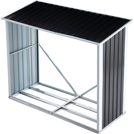 Log Storage Shed, Log Holder With Roof, Log Storage Shed, Firewood Rack For Backyard Garden Patio Porch, Anthracite Galvanized Steel - Black HouseOfZazla
