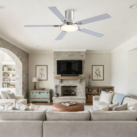 Flush Mount Ceiling Fans With LED Light And Remote Control, 5 Blades HouseOfZazla