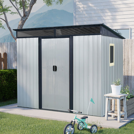 Outdoor Metal Storage Shed With Window And Transparent Plate For Garden, Lawn HouseOfZazla