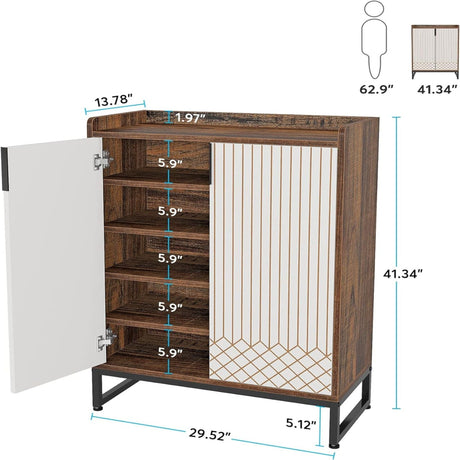 5 Tier Shoe Cabinet With Doors, Compact Entryway Storage Organizer HouseOfZazla