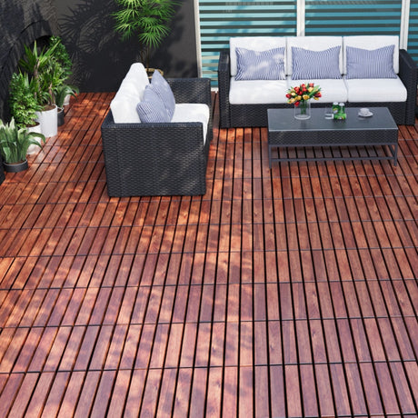Interlocking Deck Tiles Striped Pattern, Square Acacia Hardwood Outdoor Flooring For Patio, Bancony, Pool Side HouseOfZazla